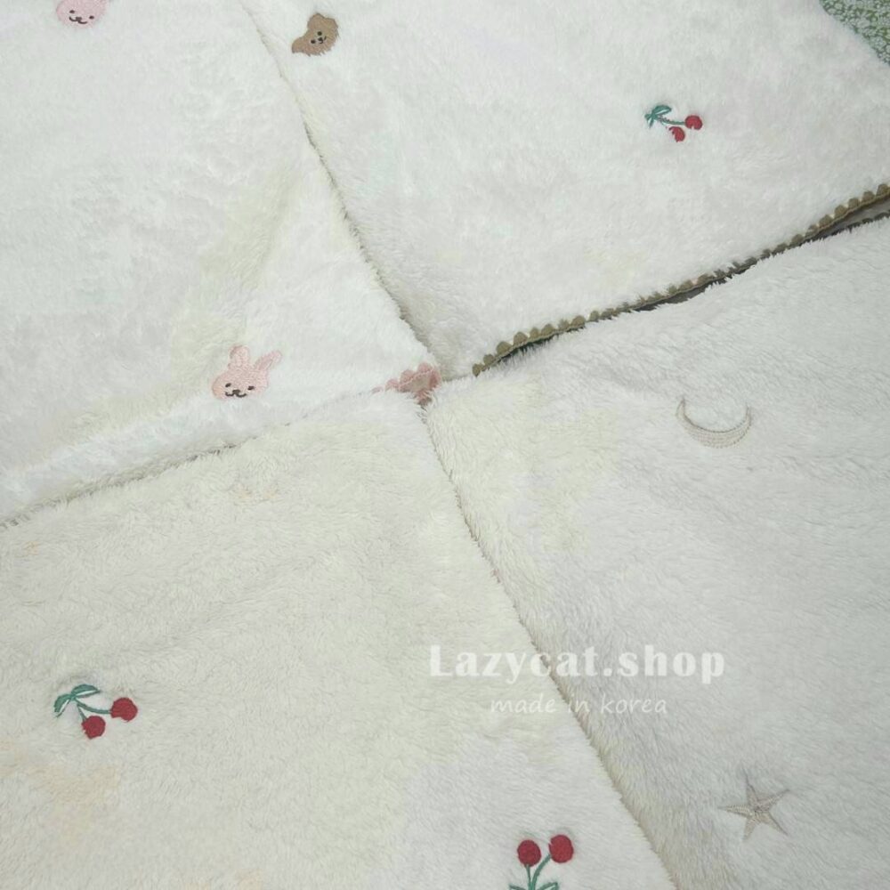 【韓國毛毯】刺繡小圖毛毯🍒🐰🌙🐻