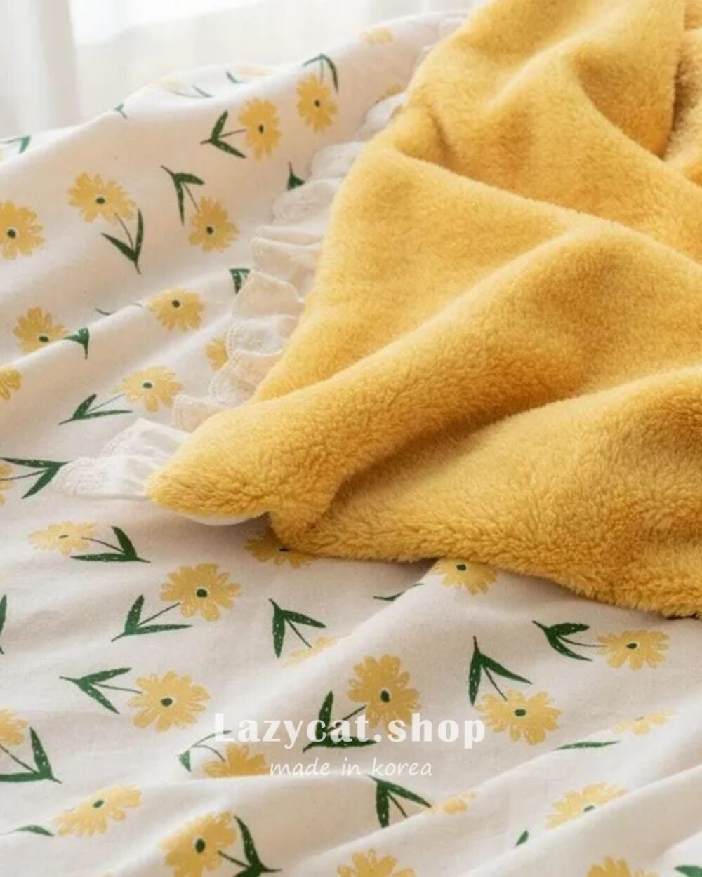 【韓國毛毯】小雛菊蕾絲 雙材質毛毯🌻
