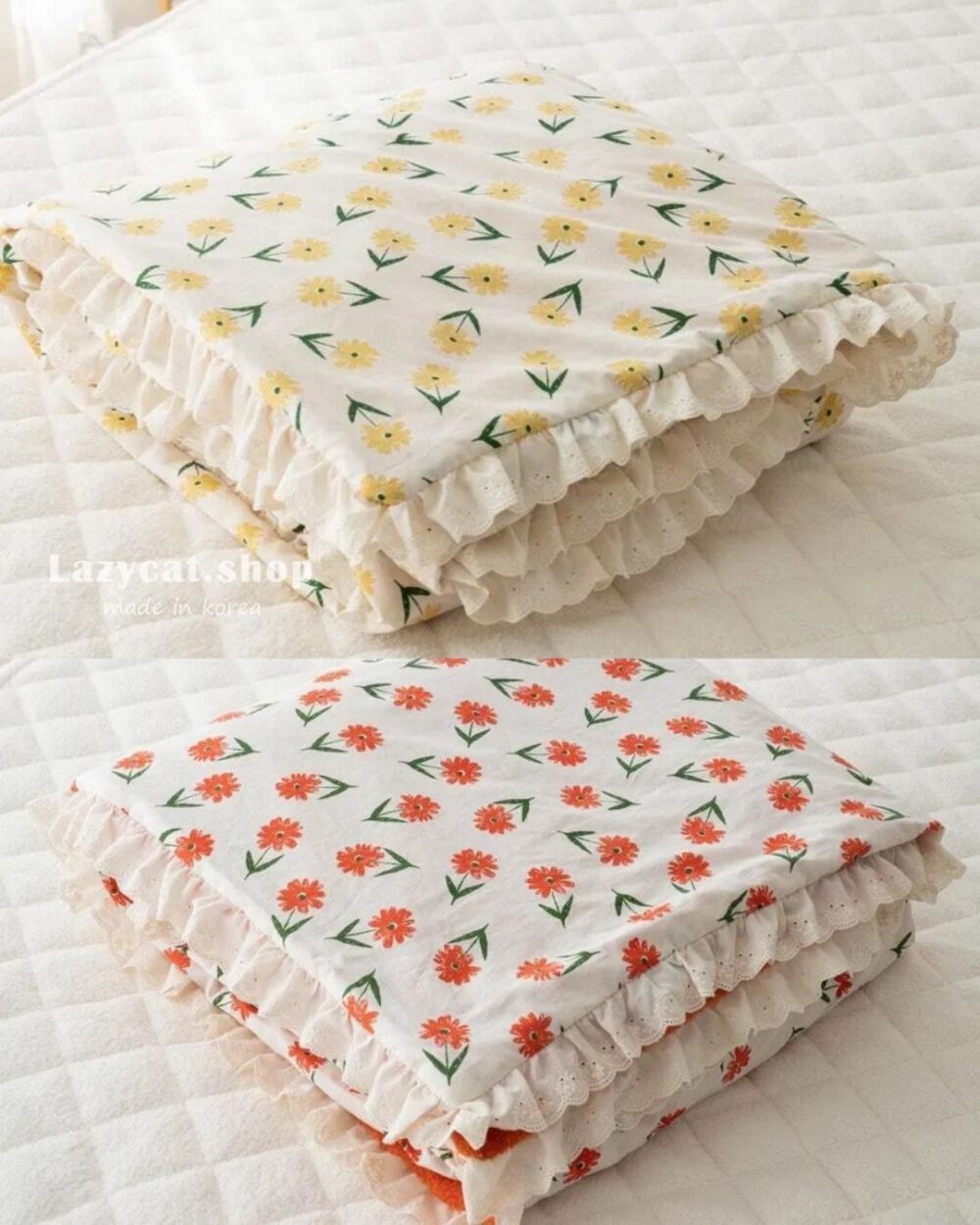 【韓國毛毯】小雛菊蕾絲 雙材質毛毯🌻