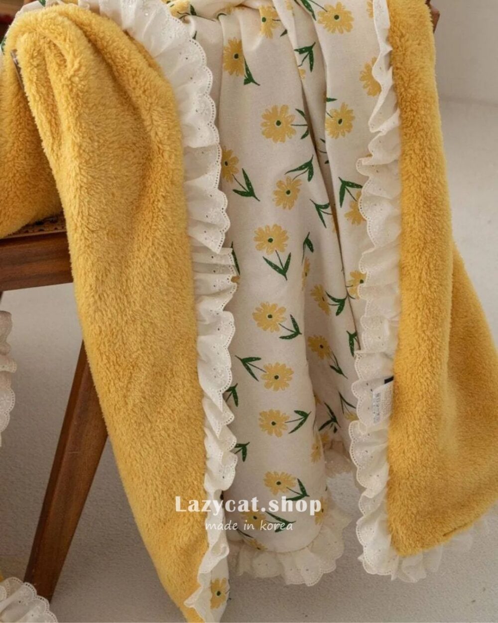 【韓國毛毯】小雛菊蕾絲 雙材質毛毯🌻
