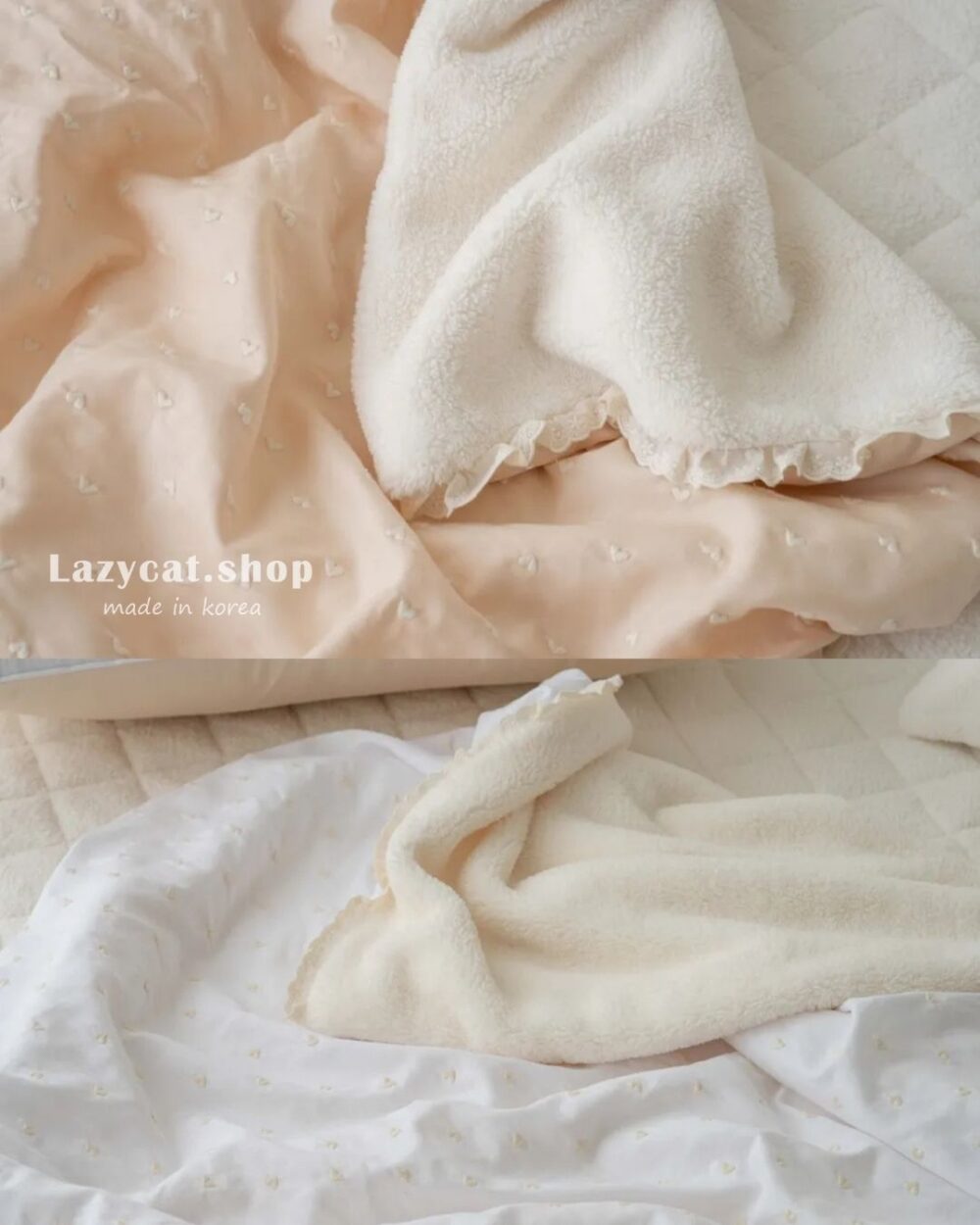 小愛心蕾絲 雙材質毛毯 (4) 【韓國毛毯】小愛心蕾絲 雙材質毛毯💟