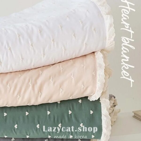 【韓國毛毯】小愛心蕾絲 雙材質毛毯💟