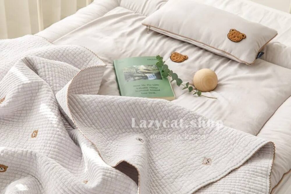 刺繡熊熊莫代爾睡袋 (2) (預購)【兒童睡袋】正韓🇰🇷棉被家 刺繡熊熊 兒童睡袋 5件組