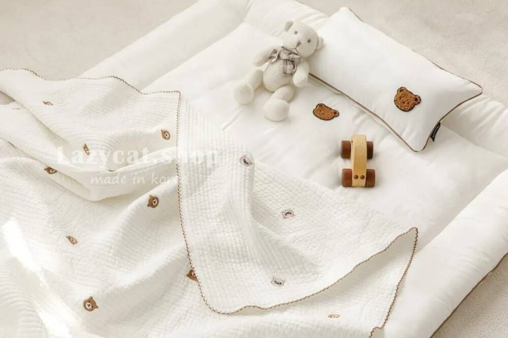 刺繡熊熊莫代爾睡袋 (6) (預購)【兒童睡袋】正韓🇰🇷棉被家 刺繡熊熊 兒童睡袋 5件組