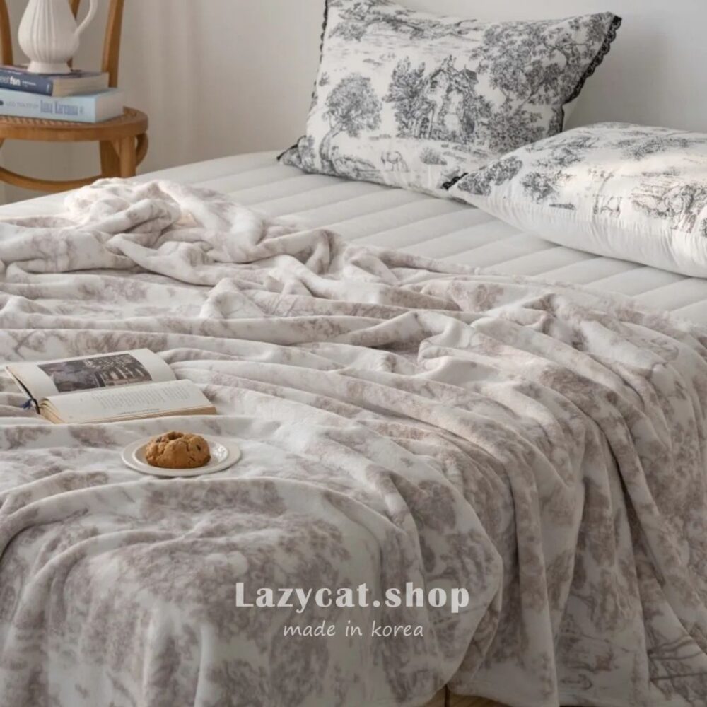法式水墨 毛毯 (3) (預購)【韓國毛毯】正韓🇰🇷法式水墨 毛毯🖤💙