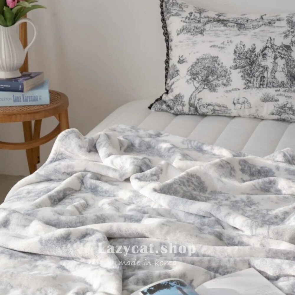 法式水墨 毛毯 (6) (預購)【韓國毛毯】正韓🇰🇷法式水墨 毛毯🖤💙