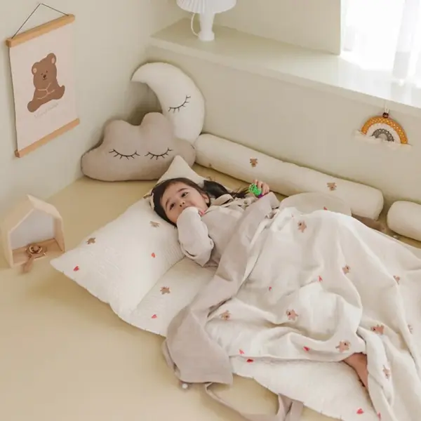 清新小圖 頂級兒童睡袋 (5) (預購)【兒童睡袋】正韓🇰🇷Vivienda🌼清新刺繡100%純棉 雙材質兒童睡袋 3件組☁️