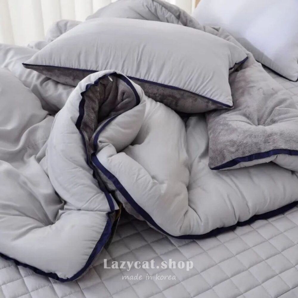 無印撞色毛絨🤍🖤雙材質冬被 (1) (預購)【韓國冬被】正韓🇰🇷無印撞色毛絨 雙材質冬被🤍🖤