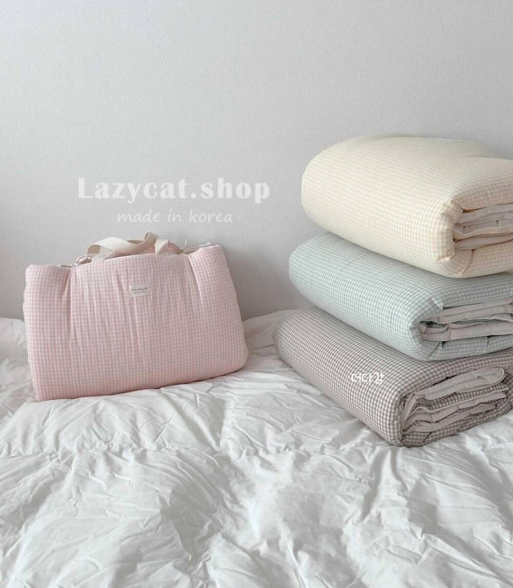 LINE_NOTE_260207_50 (預購)【兒童睡袋】正韓🇰🇷TD家清新小格子 純棉兒童睡袋4件組